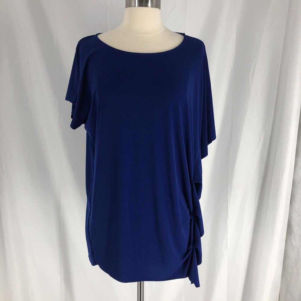 Chicos Travelers Large Tunic Top Womens 2 Blue Side Ruched